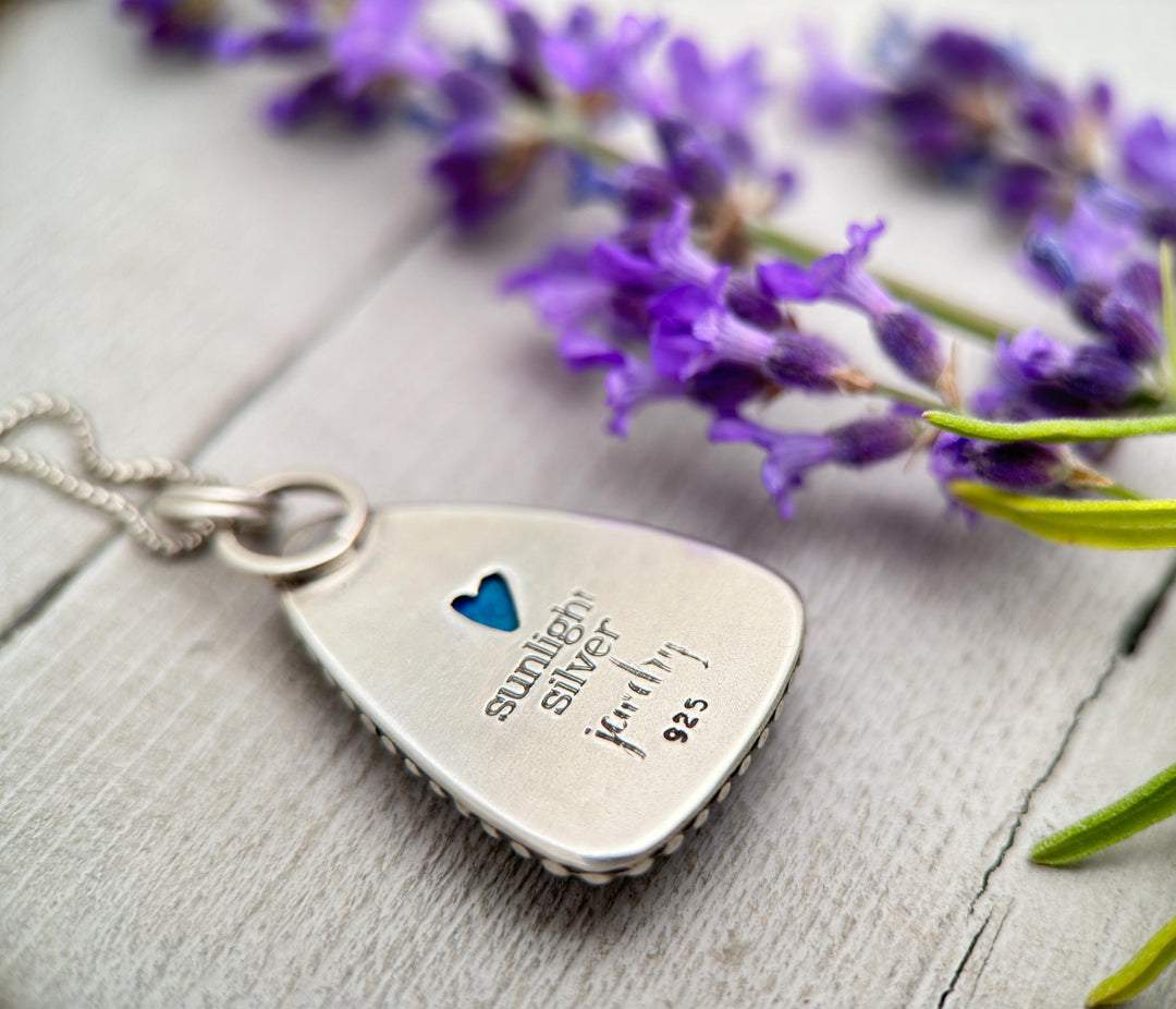 Hidden Heart Azurite and Sterling Silver Pendant Necklace with Heart on the Back - SunlightSilver