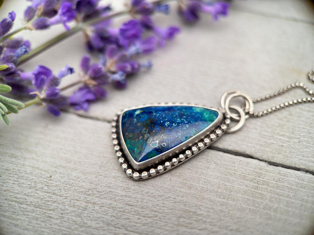 Hidden Heart Azurite and Sterling Silver Pendant Necklace with Heart on the Back - SunlightSilver