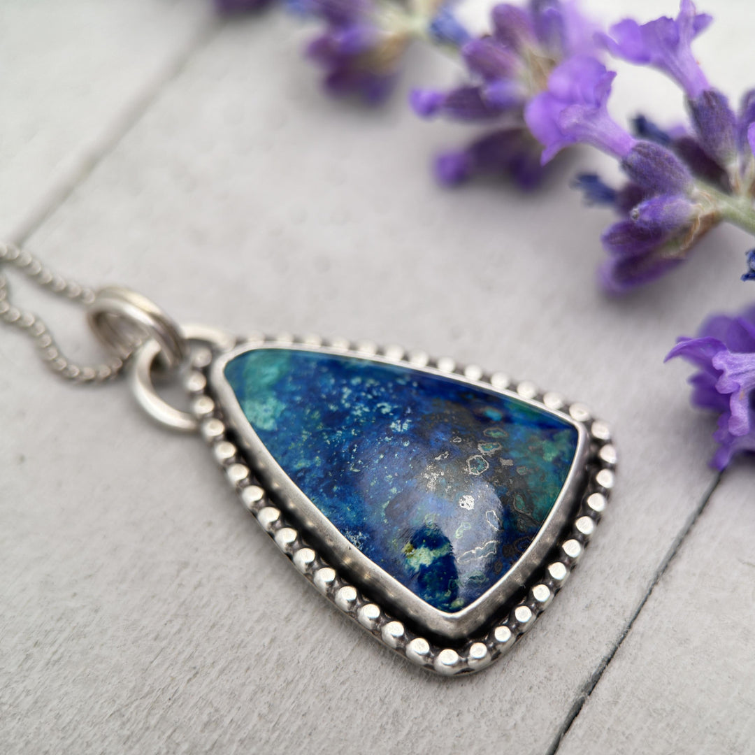 Hidden Heart Azurite and Sterling Silver Pendant Necklace with Heart on the Back - SunlightSilver