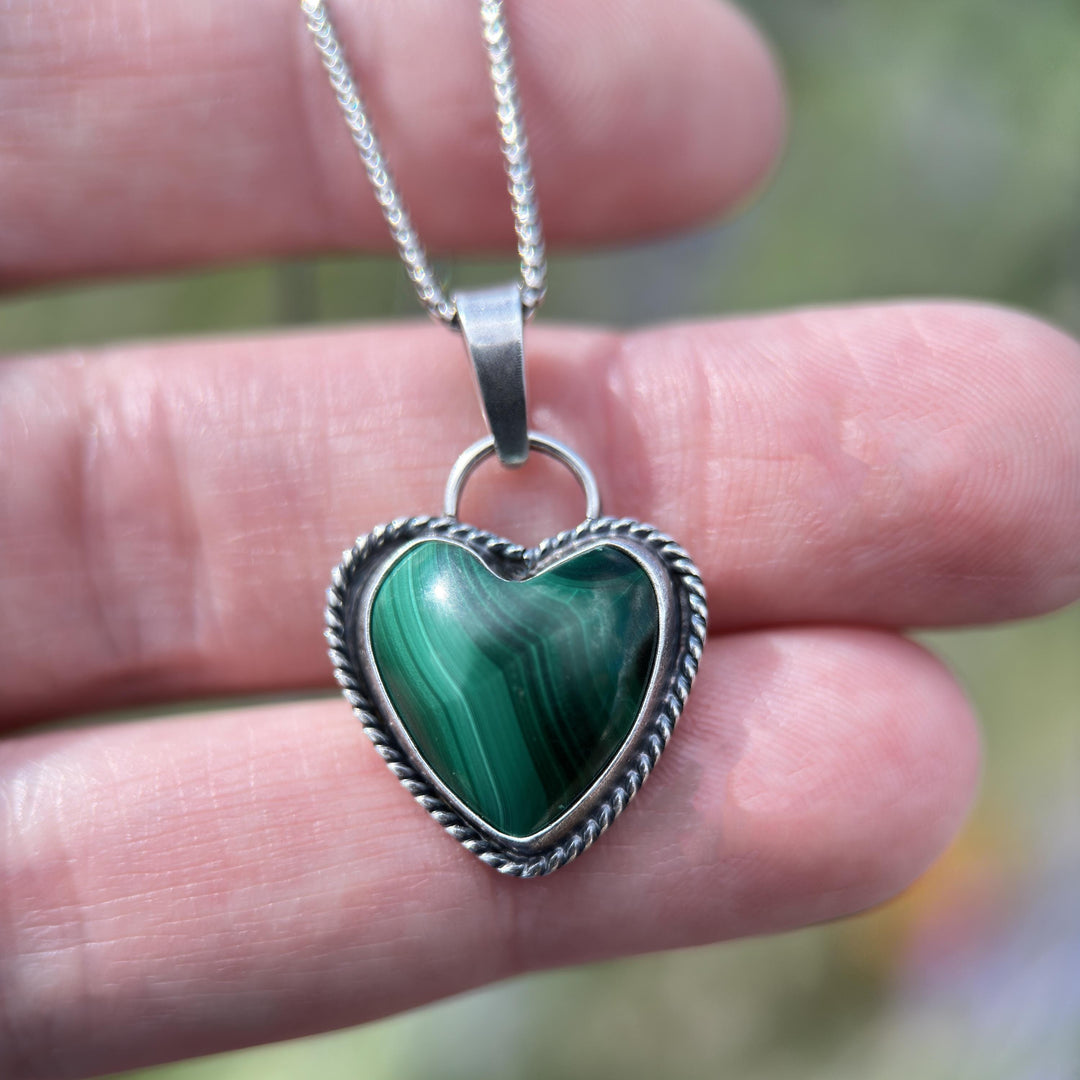 Malachite Heart Sterling Silver Pendant Necklace - SunlightSilver