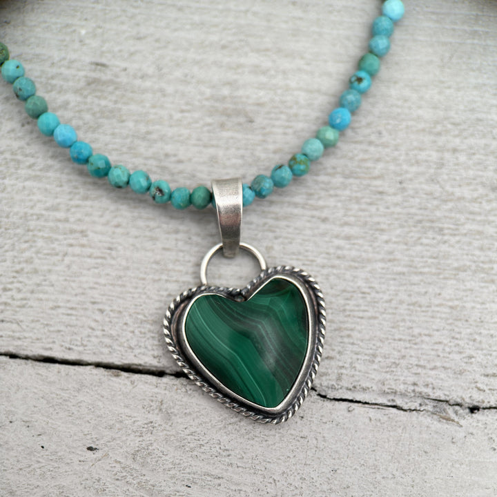 Malachite Heart Sterling Silver Pendant Necklace - SunlightSilver