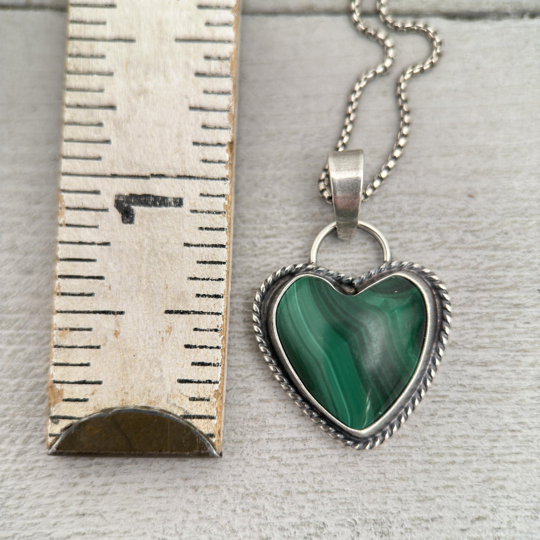 Malachite Heart Sterling Silver Pendant Necklace - SunlightSilver