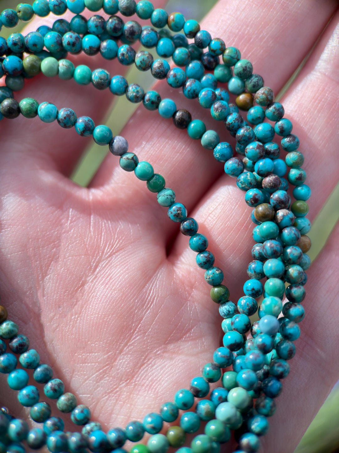 Teal Turquoise and Sterling Silver Beaded Necklace - SunlightSilver