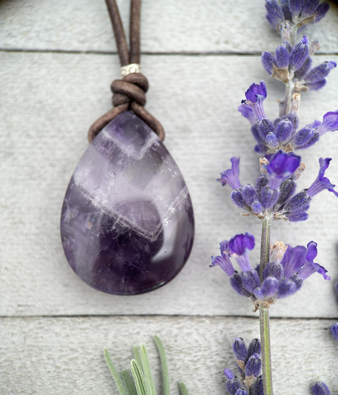 Purple Amethyst Pendant Leather Necklace - SunlightSilver