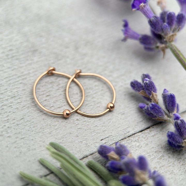 14k Rose Gold Fill Tiny Hoop Earrings with Ball Bead - SunlightSilver