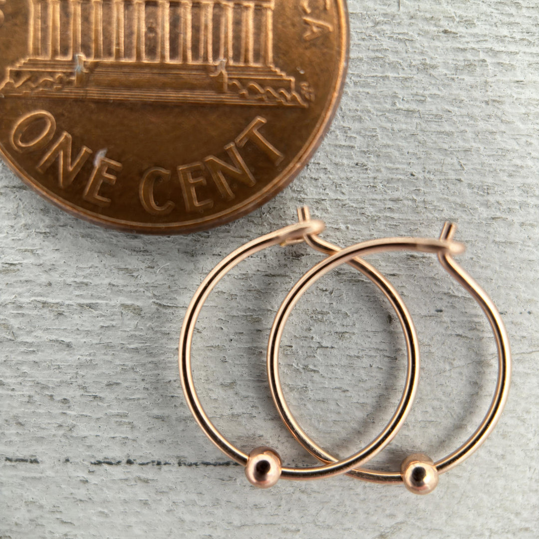 14k Rose Gold Fill Tiny Hoop Earrings with Ball Bead - SunlightSilver