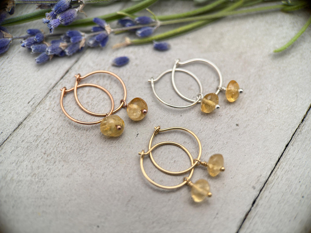 Citrine Charm Hoop Earrings - SunlightSilver