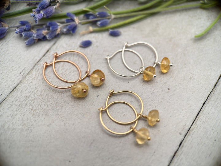 Citrine Charm Hoop Earrings - SunlightSilver