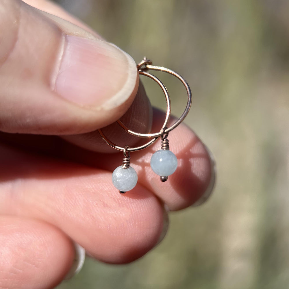 Blue Aquamarine Charm Hoop Earrings - SunlightSilver