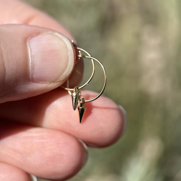 Spike Charm Hoop Earrings Available in Solid 925 Sterling Silver, 14k Yellow or Rose Gold Fill - SunlightSilver