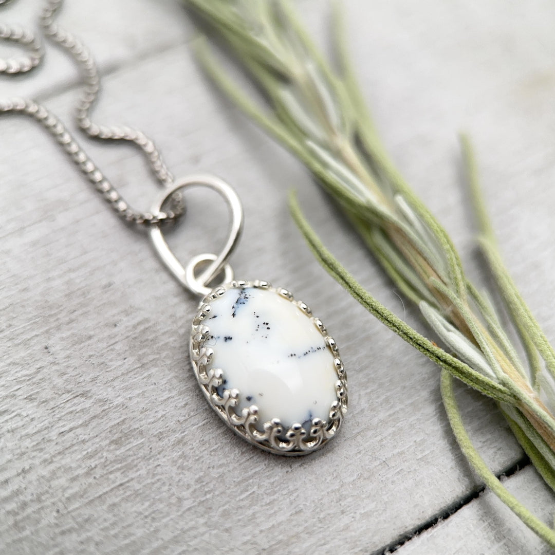 Dendritic Opal and Sterling Silver Charm Pendant Necklace - SunlightSilver