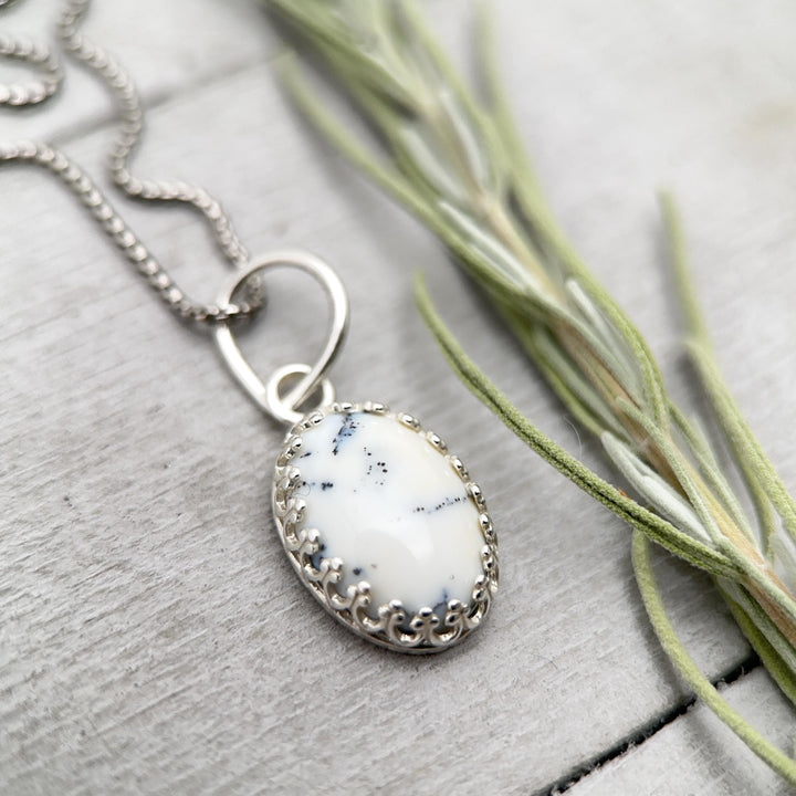 Dendritic Opal and Sterling Silver Charm Pendant Necklace - SunlightSilver