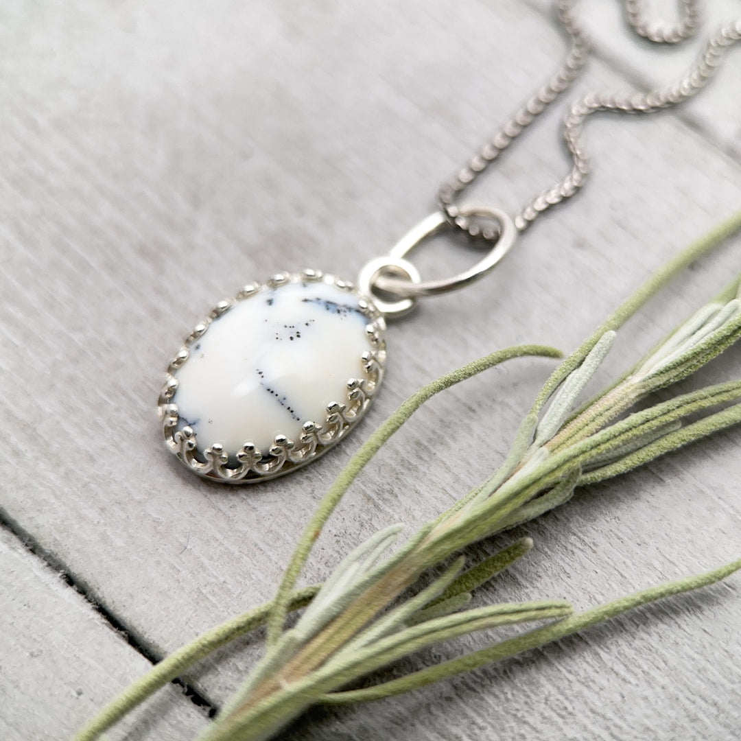 Dendritic Opal and Sterling Silver Charm Pendant Necklace - SunlightSilver