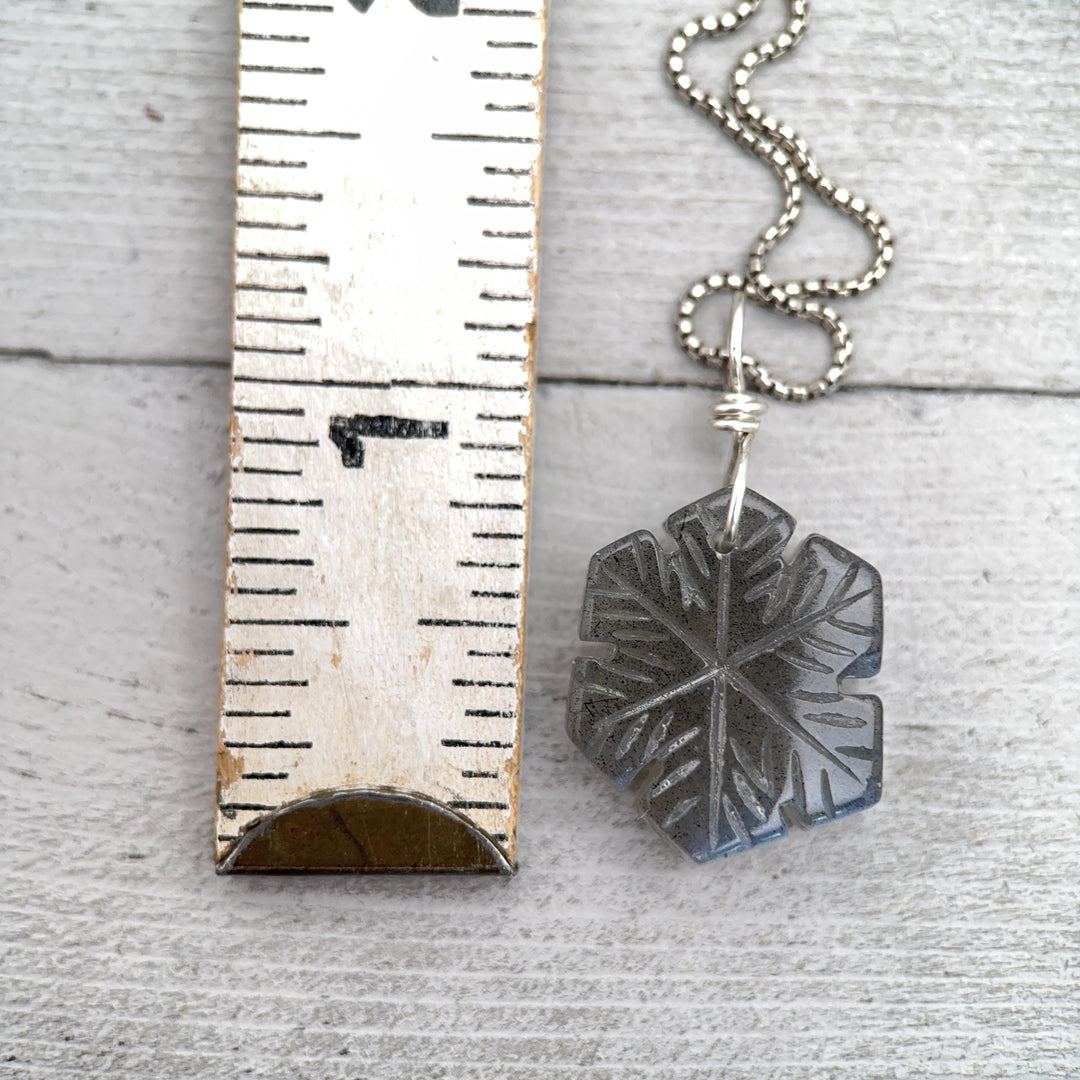 Labradorite Carved Snowflake and Sterling Silver Pendant - SunlightSilver