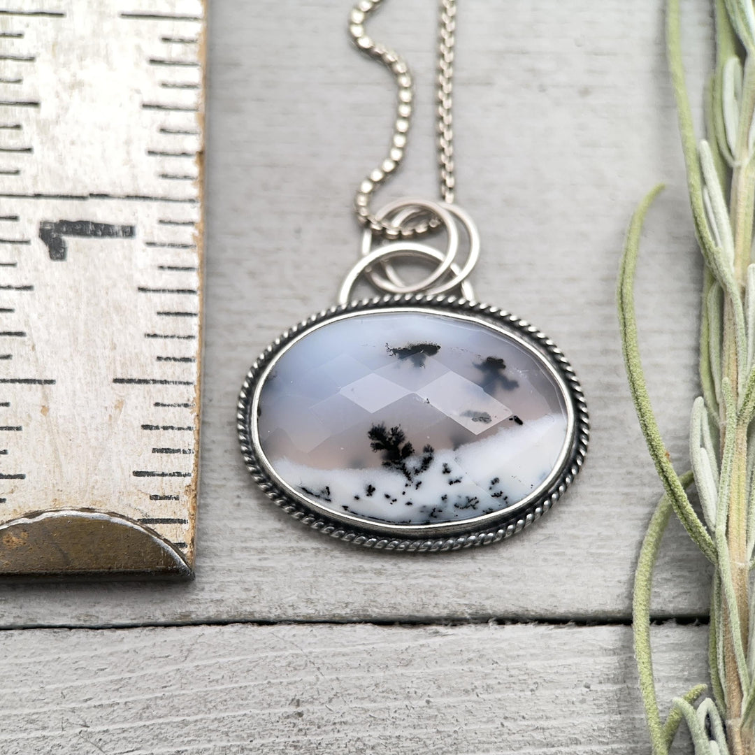 Dendritic Opal and Sterling Silver Pendant Snowy Landscape Necklace - SunlightSilver