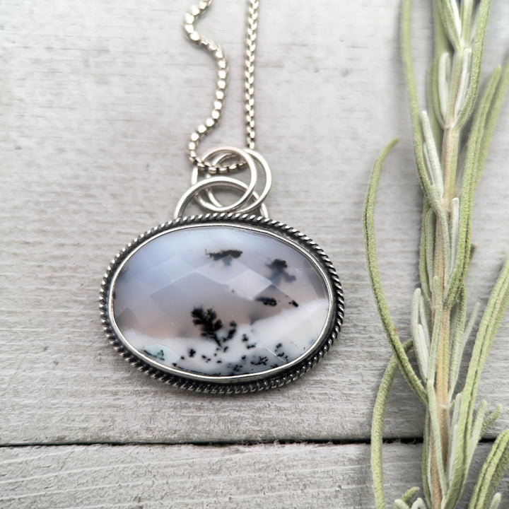 Dendritic Opal and Sterling Silver Pendant Snowy Landscape Necklace - SunlightSilver