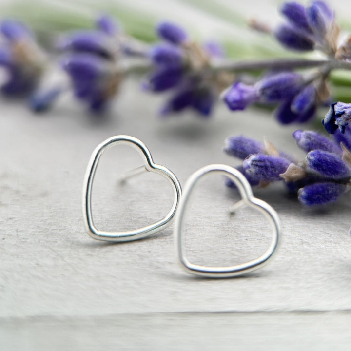 Heart Stud Earrings in Solid 925 Sterling Silver. Love Symbol Post Earrings - SunlightSilver