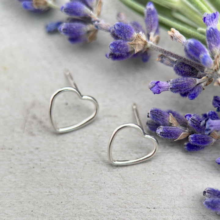 Heart Stud Earrings in Solid 925 Sterling Silver. Love Symbol Post Earrings - SunlightSilver