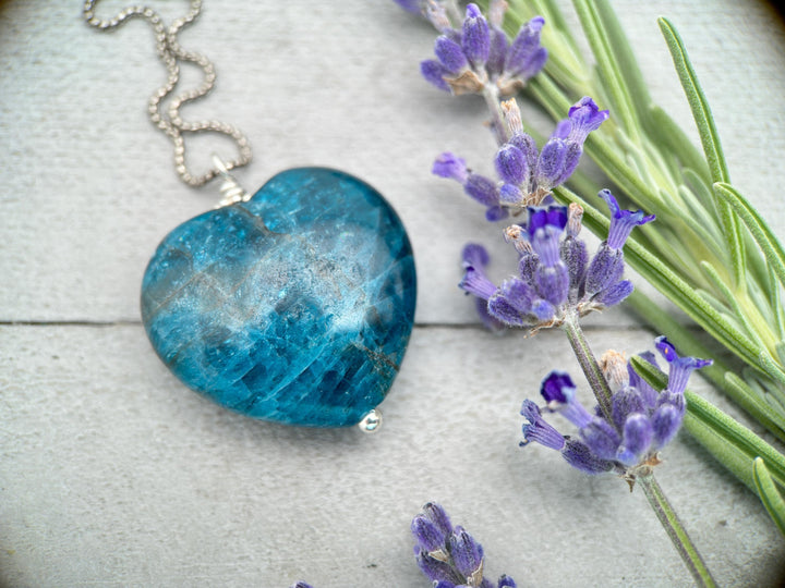 Blue Apatite Heart and Sterling Silver Necklace - SunlightSilver