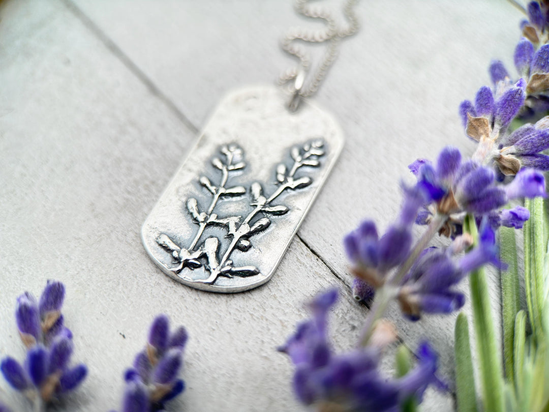 Lavender Pendant of Solid 925 Sterling Silver. Beautiful Stamped Lavender Pattern. Your choice A, B, or C - SunlightSilver