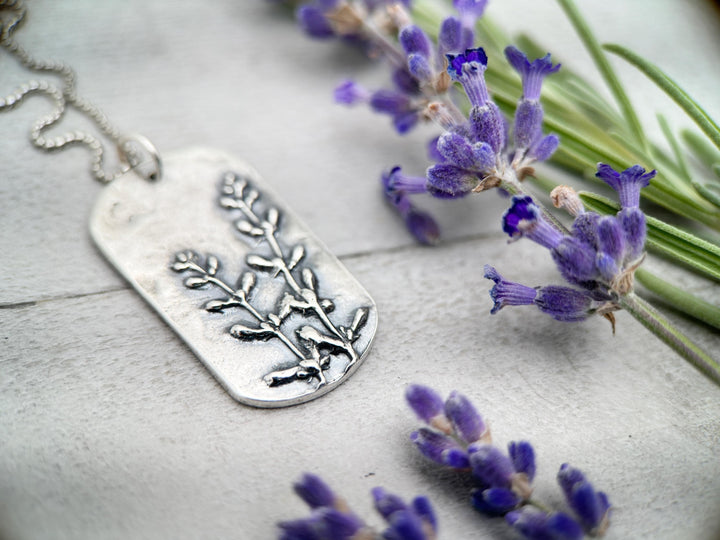 Lavender Pendant of Solid 925 Sterling Silver. Beautiful Stamped Lavender Pattern. Your choice A, B, or C - SunlightSilver