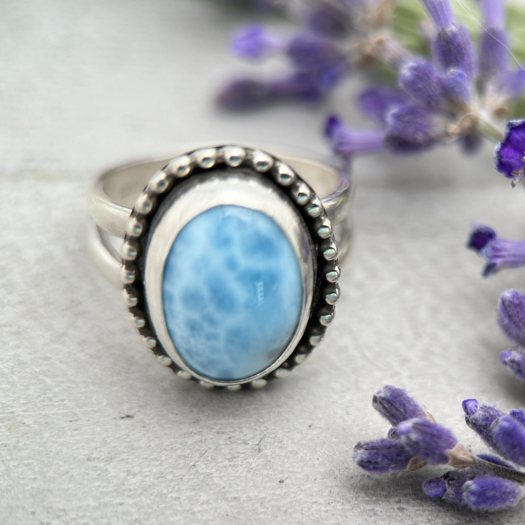 Larimar Crystal and Solid 925 Sterling Silver Ring. Size 6.75 US/Canada - SunlightSilver