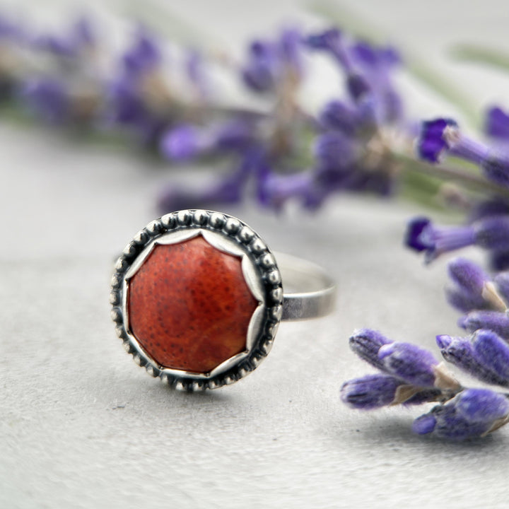 Red Sponge Coral and Sterling Silver Ring. Size 6.75 US/Canada - SunlightSilver