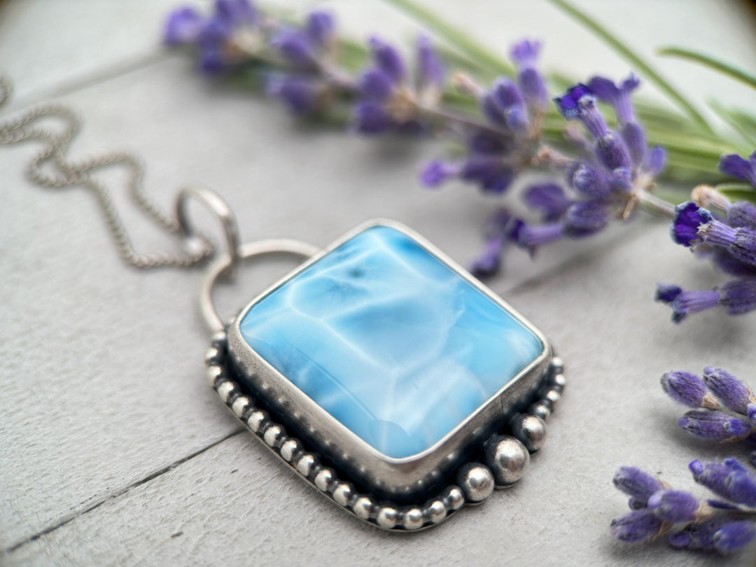 Larimar Necklace and Solid 925 Sterling Silver Silver AAA - SunlightSilver