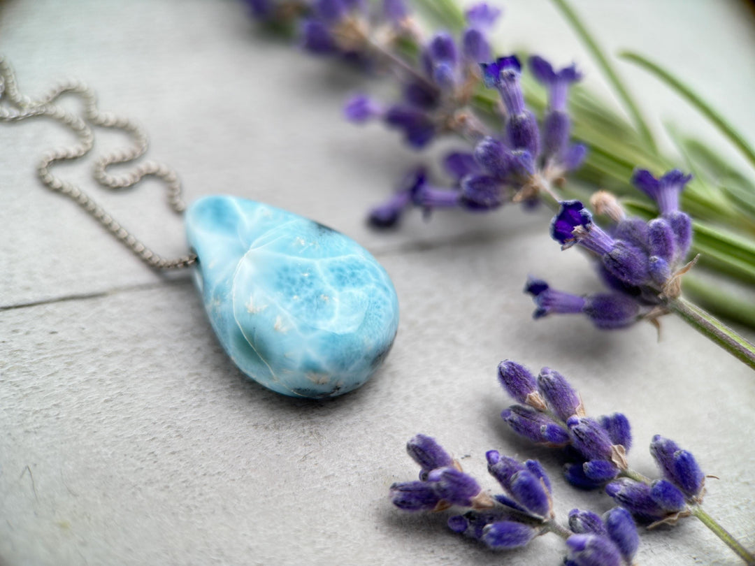 Larimar Crystal on Sterling Silver Chain Necklace - SunlightSilver