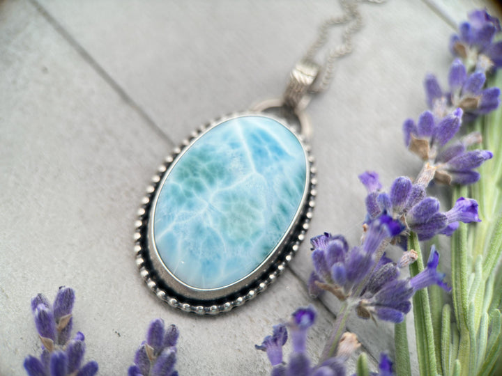 Larimar and Solid 925 Sterling Silver Pendant Necklace. AAA Genuine Stone - SunlightSilver