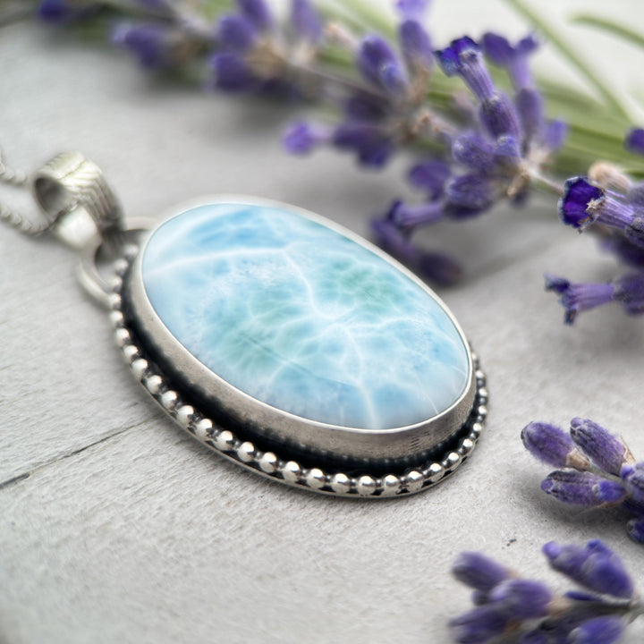 Larimar and Solid 925 Sterling Silver Pendant Necklace. AAA Genuine Stone - SunlightSilver