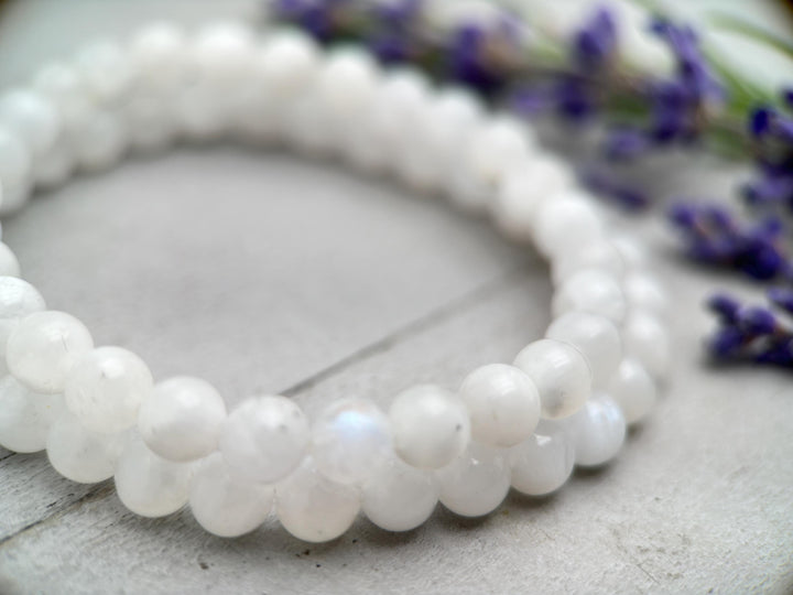 White Moonstone Crystal Stretch Bracelet. Small/Medium Size - SunlightSilver