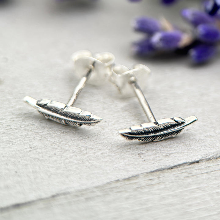 Feather Stud Earrings in Solid 925 Sterling Silver - SunlightSilver