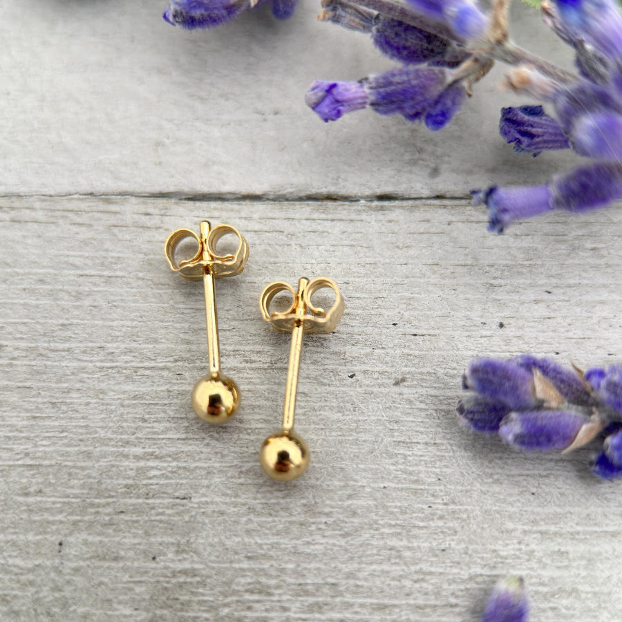Gold Ball Stud Earrings - 14K Yellow Gold Fill - Minimalist Posts - Jewelry Gift for Him or Her - SunlightSilver