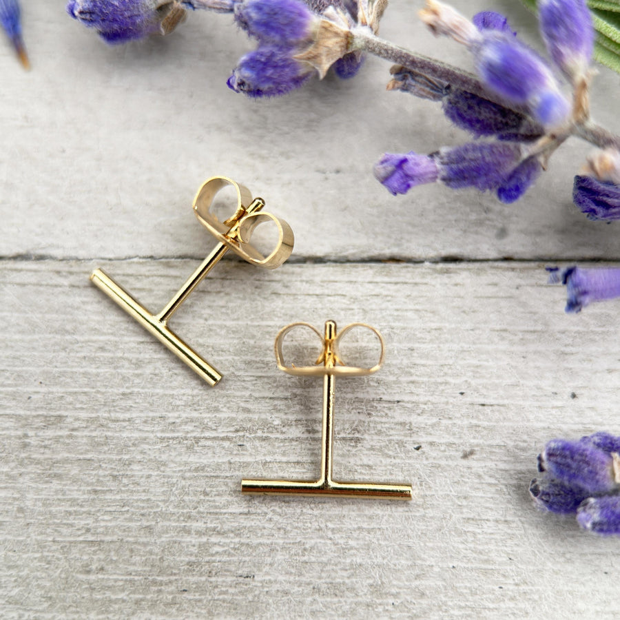 Bar Line Stud Earrings in 14K Yellow Gold Fill - SunlightSilver
