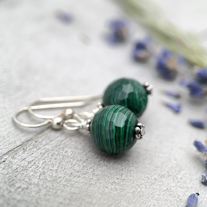 Malachite and Solid 925 Sterling Silver Earrings - SunlightSilver