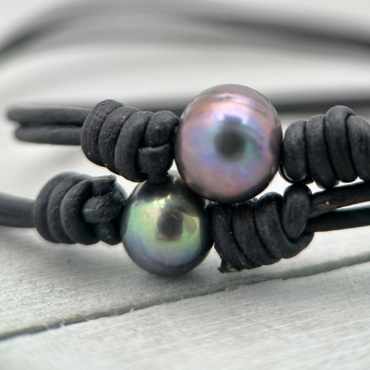Peacock Pearl and Leather Anklet / Bracelet - SunlightSilver