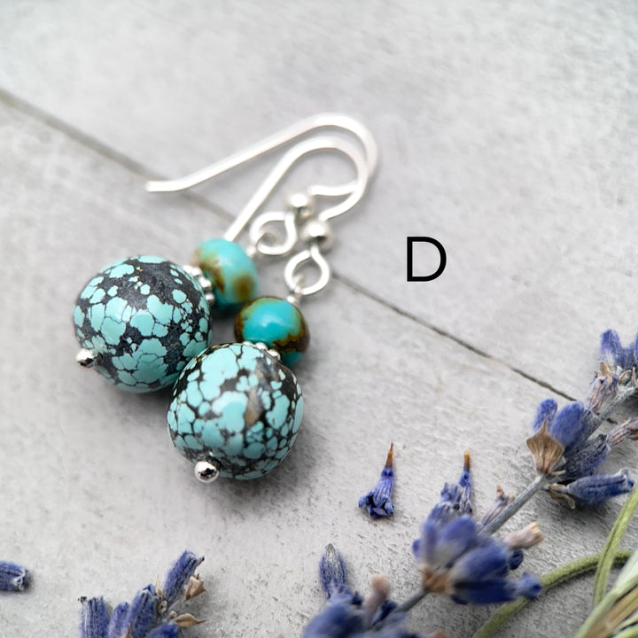 Natural Turquoise and Sterling Silver Earrings - SunlightSilver