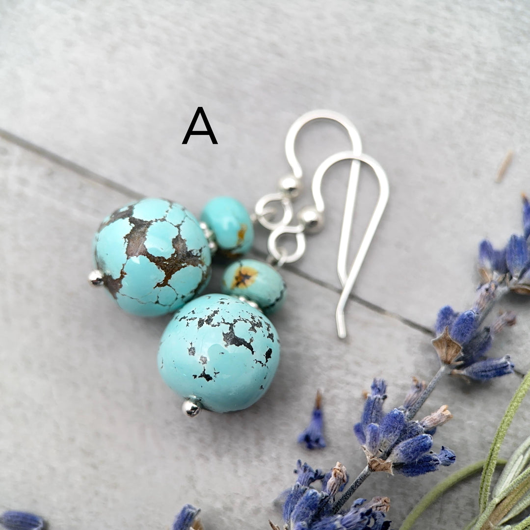 Natural Turquoise and Sterling Silver Earrings - SunlightSilver