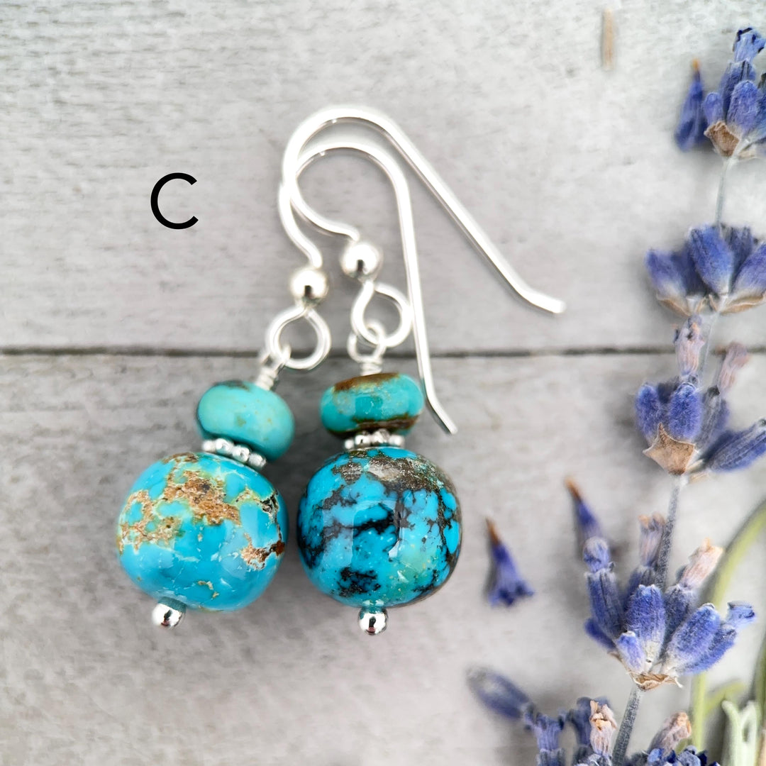 Natural Turquoise and Sterling Silver Earrings - SunlightSilver