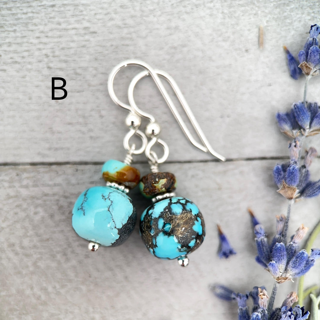 Natural Turquoise and Sterling Silver Earrings - SunlightSilver