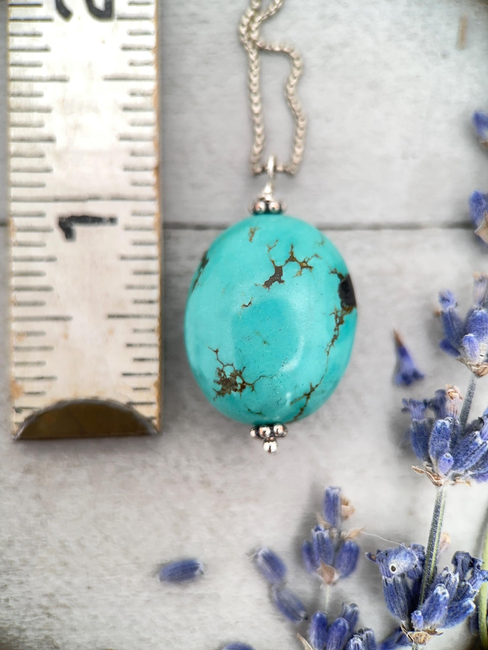 Large Turquoise Pendant on a Sterling Silver Chain - SunlightSilver