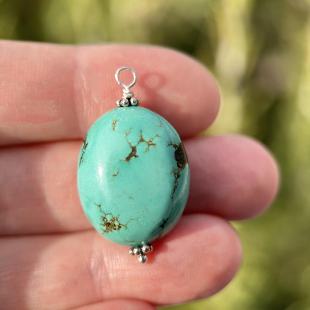 Large Turquoise Pendant on a Sterling Silver Chain - SunlightSilver