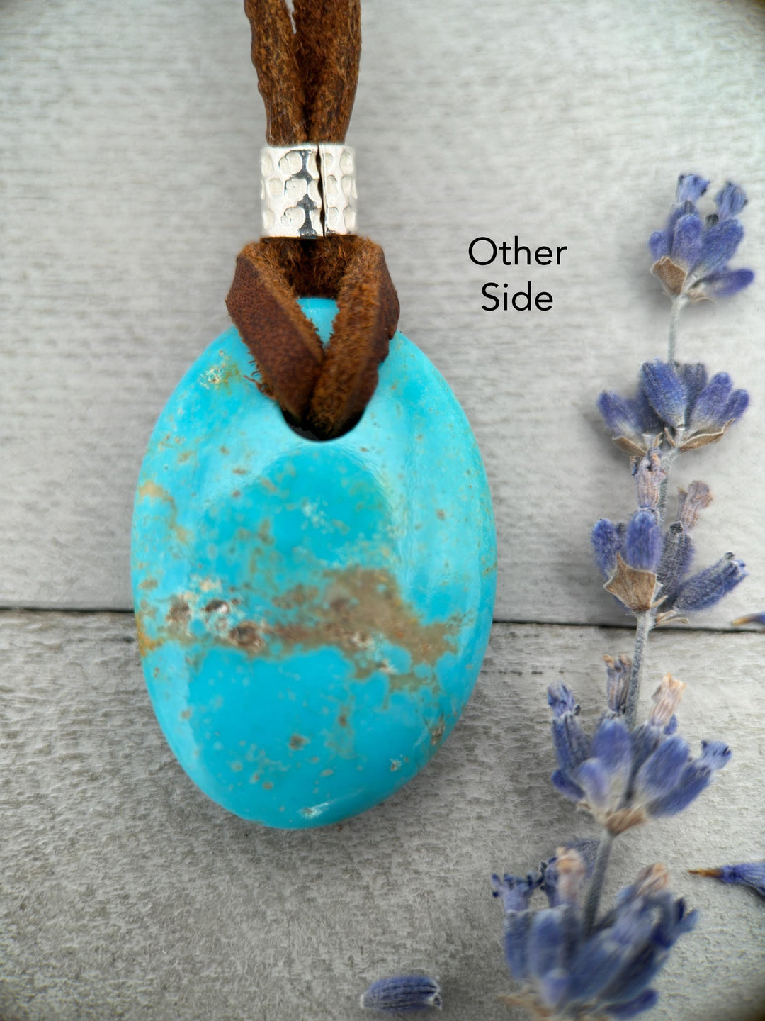 Rustic Blue Kingman Turquoise Adjustable Leather Necklace - SunlightSilver