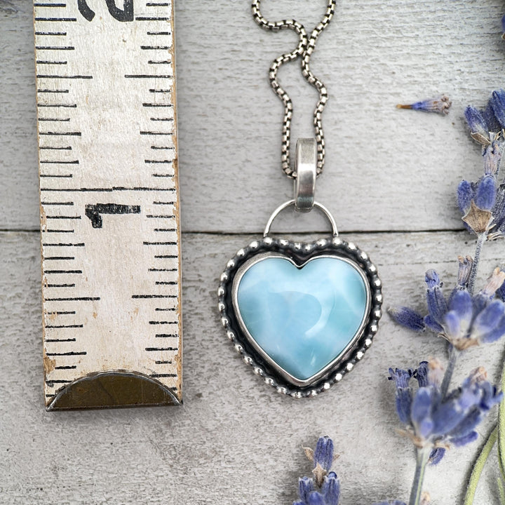 Larimar Heart and Solid 925 Sterling Silver Pendant Necklace - SunlightSilver