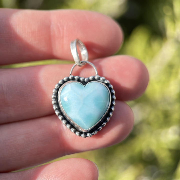 Larimar Heart and Solid 925 Sterling Silver Pendant Necklace - SunlightSilver