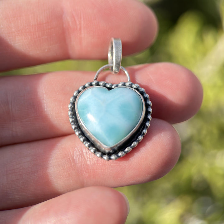 Larimar Heart and Solid 925 Sterling Silver Pendant Necklace - SunlightSilver