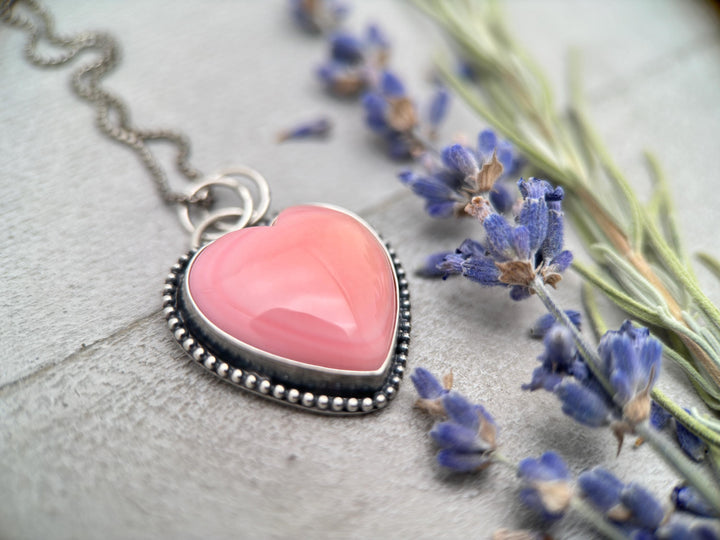 Pink Conch Shell Heart and Sterling Silver Pendant - SunlightSilver