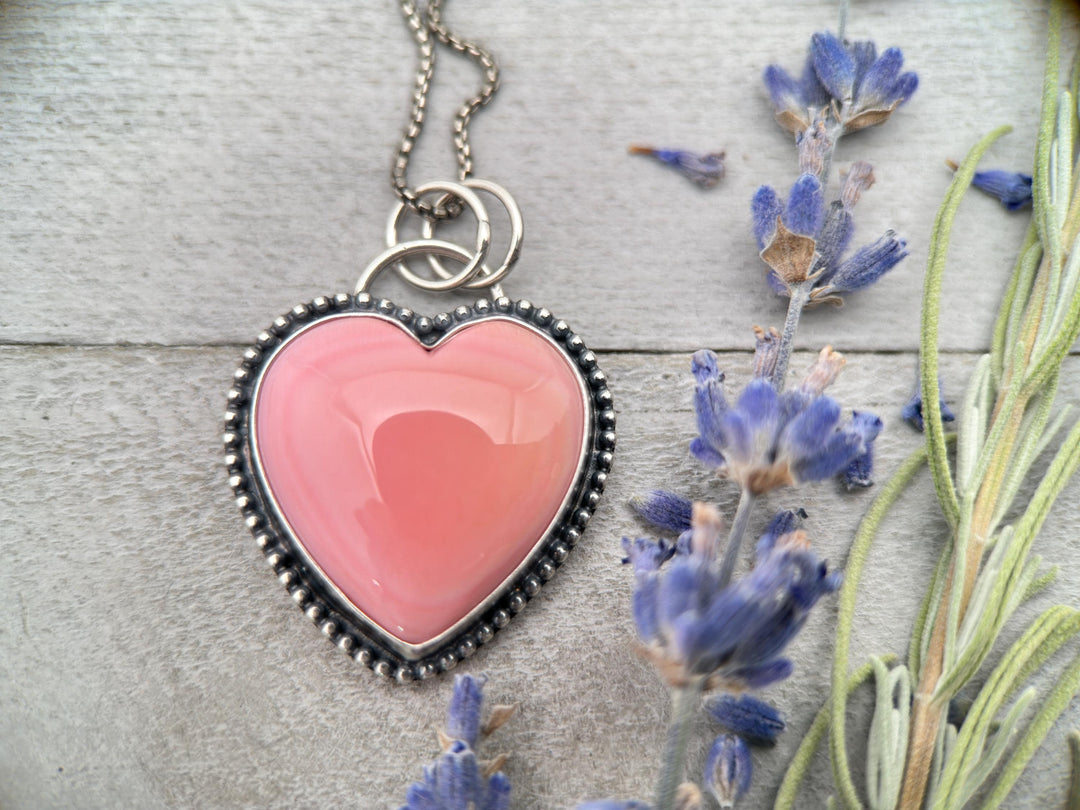 Pink Conch Shell Heart and Sterling Silver Pendant - SunlightSilver