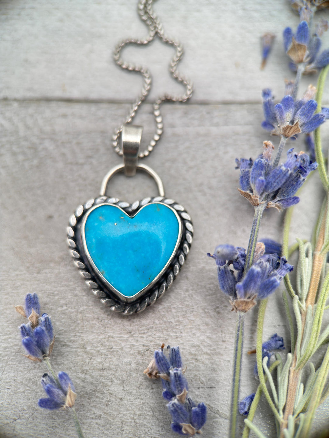 Kingman Turquoise Heart and Sterling Silver Pendant Necklace - SunlightSilver